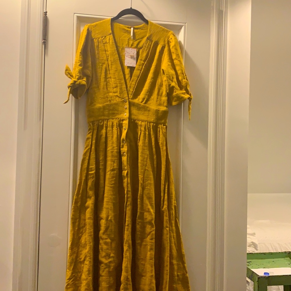 Free People Mustard Midi Dress